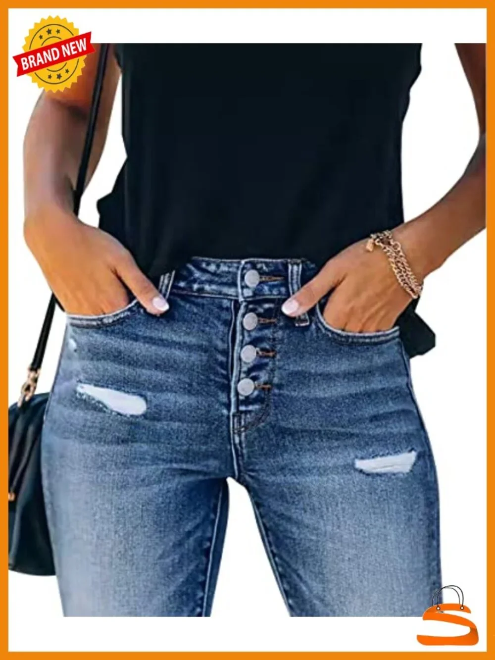 Stretchy Skinny Ripped Distressed High Rise Denim Jeans